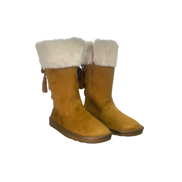 Khombu Boots Mid-Calf Faux Fur Trim Lace Back Chestnut Women’s Size 6M - Picture 1 of 9